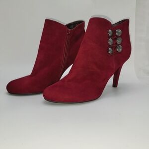 Rialto Womens Cairo Ankle Bootie Military Inspired Preppy Wine Vega Suede Sz 8.5